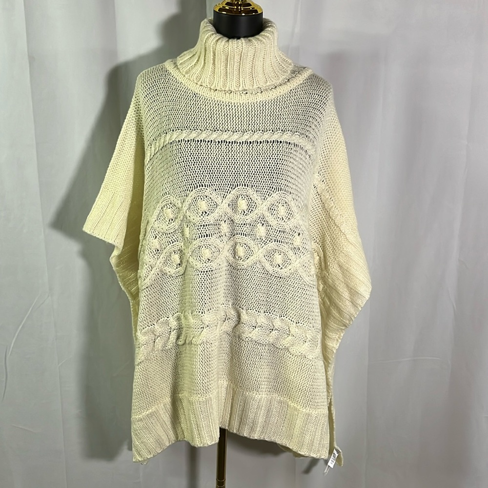 NWT LOFT Cream Cable Knit Turtleneck Poncho Sweater
